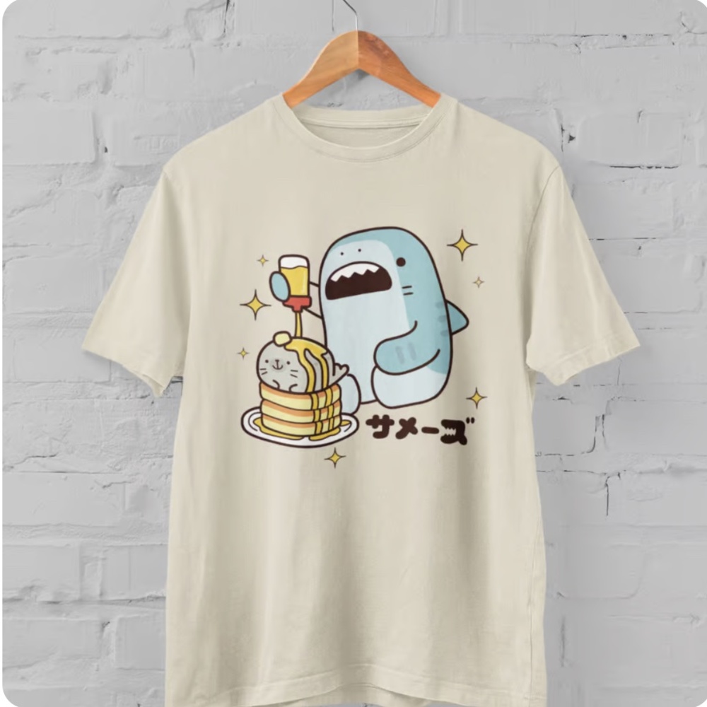 Attic Salt Samezu Shark Sushi Pancakes Graphic T-Shirt In Size Small (Unisex)